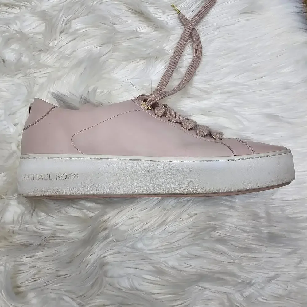 MICHAEL KORS Mindy Leather Sneakers w Applicated Hearts 9 M Light Pink Lace up